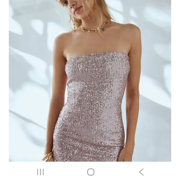 Pink Sequin Strapless Dress with Faux Fur Jacket - Picture 2 of 4